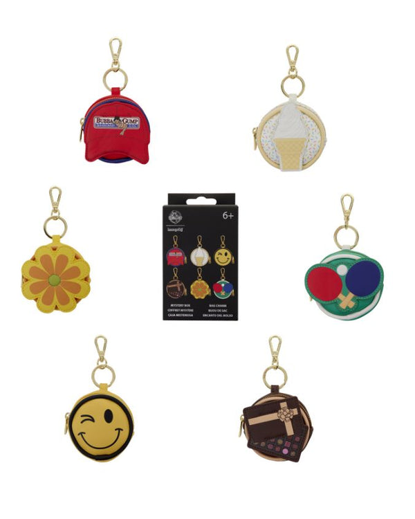 Collection of colorful keychains on a white background