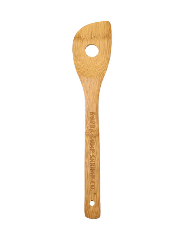  Bamboo Wood Spoon has lasered Bubba Gump Shrimp Co. on handle and hole on center of spoon..