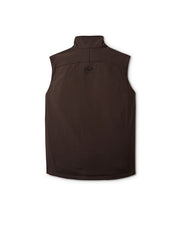 Back of brown vest in front of all white background.