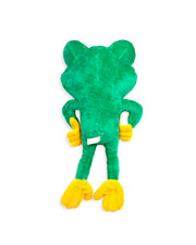 Back of Cha Cha the Frog plush with hands on hips.