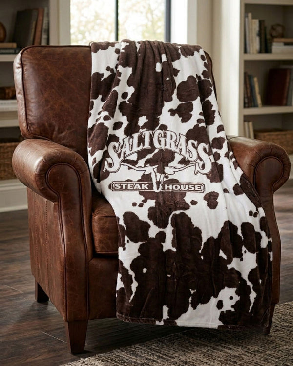 Saltgrass | Classic Logo Cowhide Print | Plush Blanket