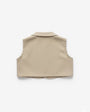 Back view of a beige sleeveless vest on a white background