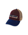 Brown cap with retro Bubba Gump logo and deep blue visor, as well as a light brown mesh back.