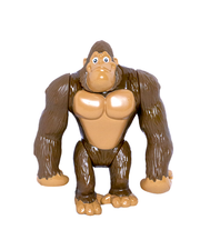 Gorilla figurine that is dark brown shade with light brown chest, hands, feet and face.