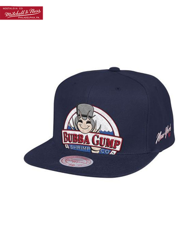 Bubba Gump Limited Edition Cap, Baseball Cap, Limited Edition Baseball Cap, Bubba Gump, Bubba Gump + Mitchell & Ness. Top left corner has red tag that reads "Nostalgia Co. Mitchell & Ness. Philadelphia, PA"