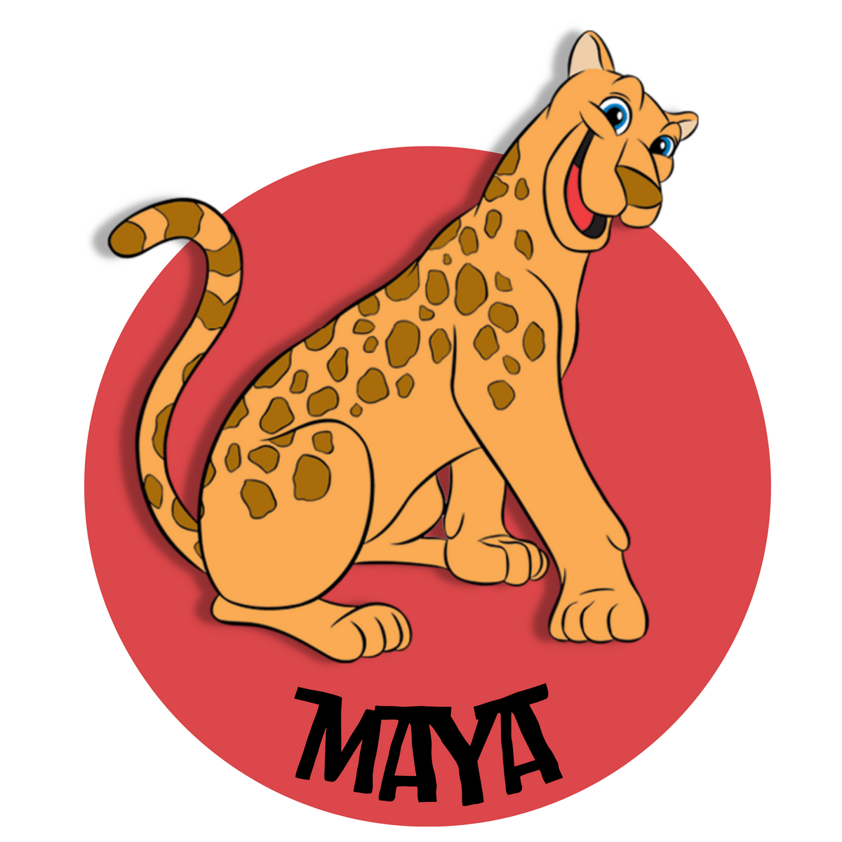 Icon of Maya, the jaguar cartoon-like drawing inside of the red circle