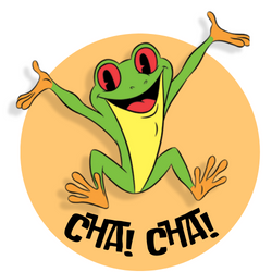 Icon of Cha Cha, The Frog cartoon-like drawing inside of the yellow circle