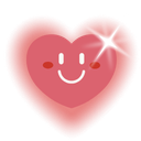 Heart-shaped character with a smiley face on a white background