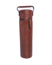 View of the back of the leather cylindrical case.