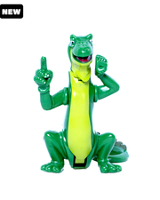green iguana figurine with lime green belly. On tope left corner, is a black tag that says "NEW".