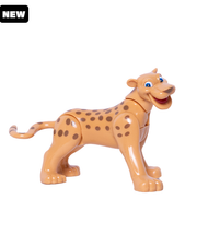 Brown Jaguar figurine with dark spots and blue eyes.