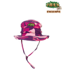 Pink camouflage safari hat with adjustable chin strap and T-Rex cafe logo embroidered in green.