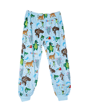 Pants have images of all rainforest cafe characters.