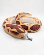 Plush snake toy with brown and beige pattern on a white background