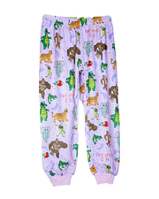 Pants have images of all rainforest cafe characters.