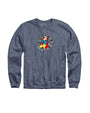 Blue sweatshirt with a colorful parrot design on a white background