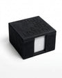 A black square box-shaped tissue holder or napkin dispenser with the words 'SHUT UP AND LISTEN!' embossed on the lid, shown on a clean white background.
