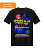 Black t-shirt with Halloween-themed graphic and text on a white background