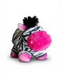 Front of the Plush toy zeppo with pink accents on a white background