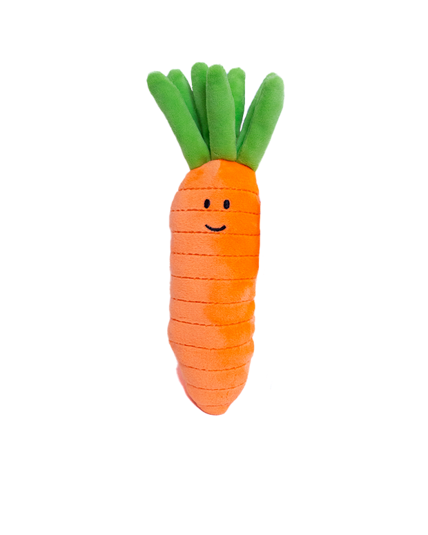 orange carrot with green top and a little smiley face on top part.