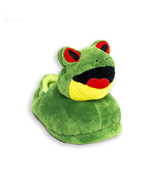 Plush Cha Cha the Frog green slippers with a foam sole 