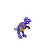 Purple and yellow Dexter the T-Rex in front of white background.