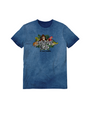 A blue faded shirt with a "RAINFOREST CAFE" logo featuring foliage and jungle animals behind it. The background is plain white.
