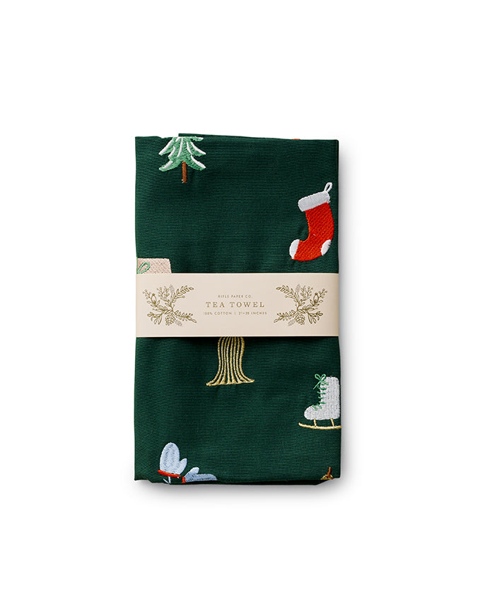 Rifle Paper | Signs Of The Season | Embroidered Tea Towel