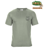 Front of Dinosaur Compass shirts with left chest design matching back.