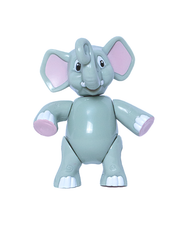 grey elephant figurine with pink on the inside of ears, and bottom of feet. White nail and tusk accents.
