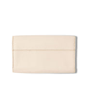 Back view of beige wallet.