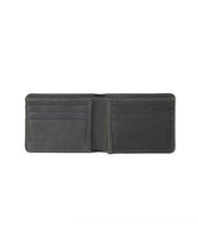 Opened wallet in front of white background.
