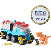 Patroller vehicle with two projectiles, Chase, orange dinosaur, and "2021 Toy of the Year Awards Winner" logo in corner.