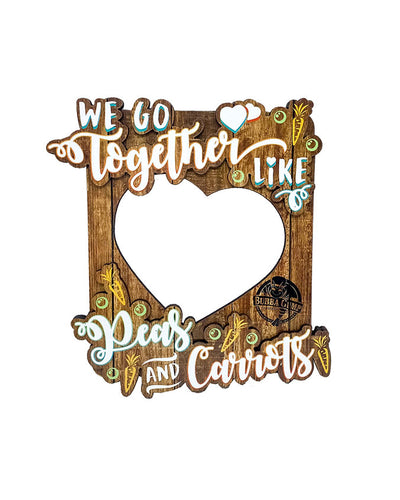 Bubba Gump peas and carrots magnetic frame. Wood frame with cutout of a heart shape frame. 