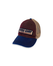 Brown cap with retro Bubba Gump logo and deep blue visor, as well as a light brown mesh back. 