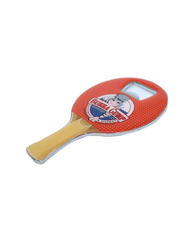 Bubba Gump side view of Bubba gump bottle opener in shape of a red ping pong paddle.