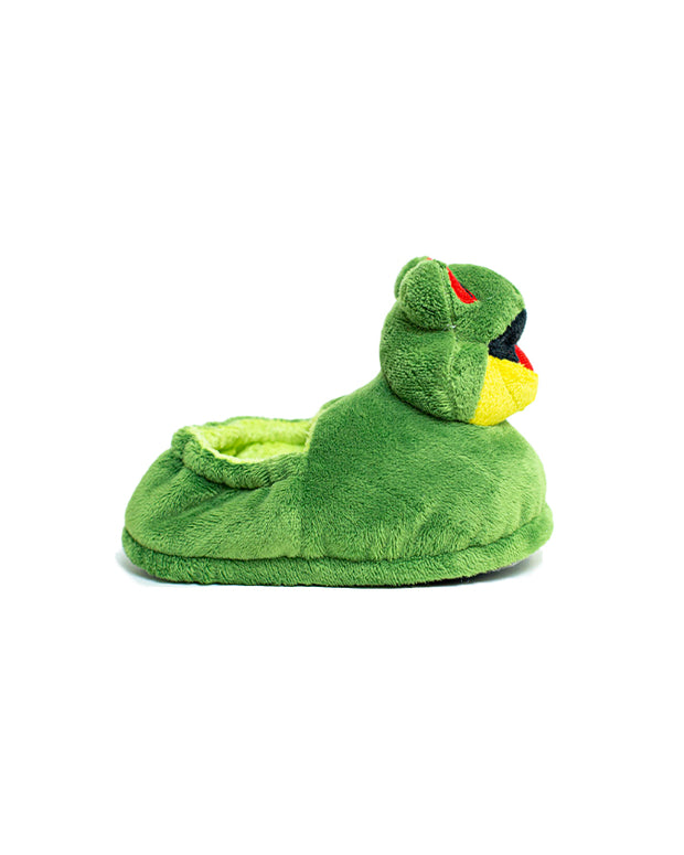 Side view of the Rainforest Cafe Cha Cha the Parrot kids slippers.