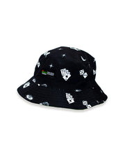 Bucket hat flipped to show black exterior with white icons and Draft Kings/Golden Nugget label stitched onto the front.