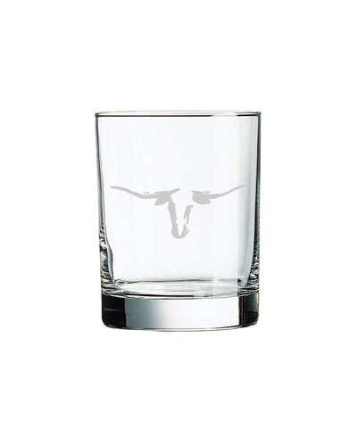 Saltgrass Whiskey Glass, Saltgrass Longhorn etched onto whiskey glass