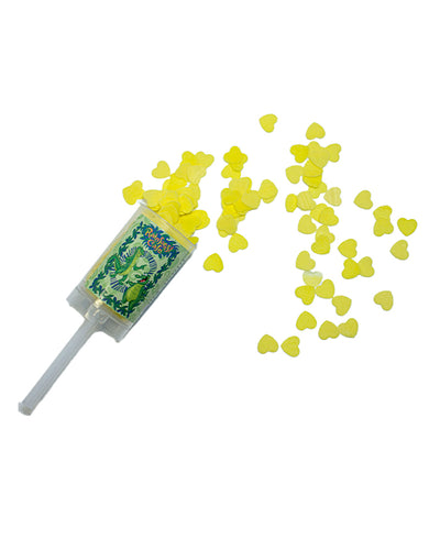 Nile the Crocodile and Iggy the Iguana Push-Pop Confetti in front of white background with yellow hearts confetti popping out.