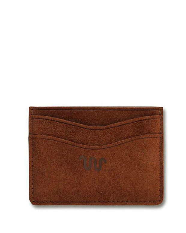 King Ranch Roughout Leather Card Case, Running W logo, two card holder slots, ginger color