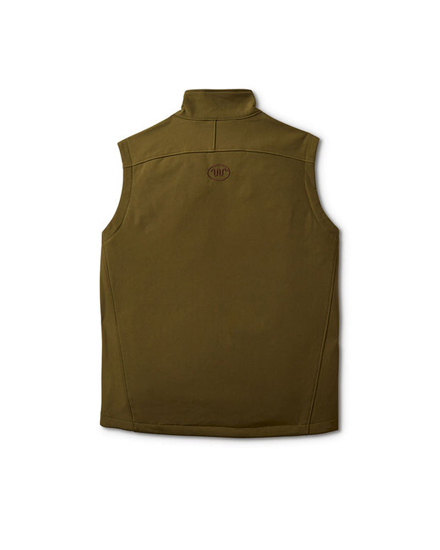 Back of vest in front of white background.