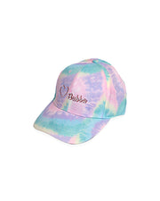 Pastel tie dye cap with a heart and "Bubba" embroidered in white with red outline.