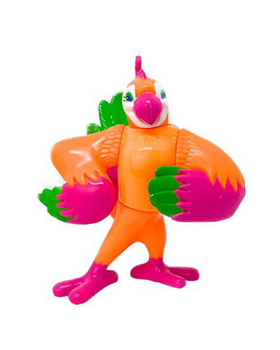 NEON RIO PARROT PVC FIGURINE, Neon Orange with pink and green accents, Rio Parrot, Rainforest Cafe Rio Parrot
