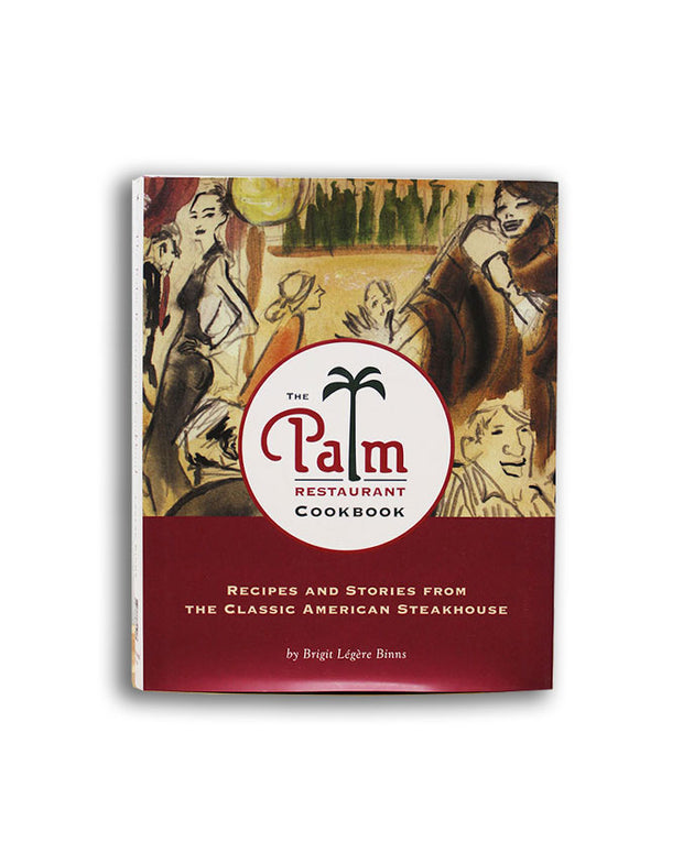 Front cover of The Palm Restaurant Cookbook with elegant artwork included in cover.