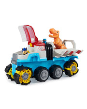 Blue patroller vehicle with orange dinosaur in the back and Chase in the front.