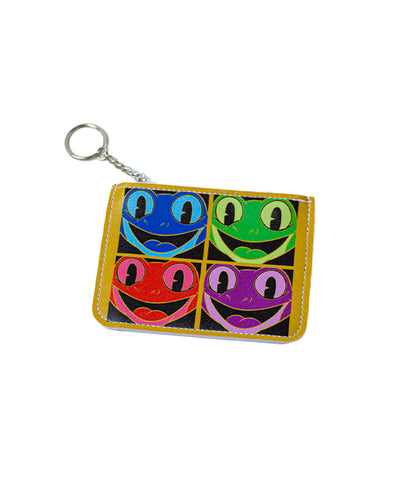 Yellow Cha Cha the Frog  4-inch wallet keychain with blue, green, red, and purple Cha Cha heads in a grid.
