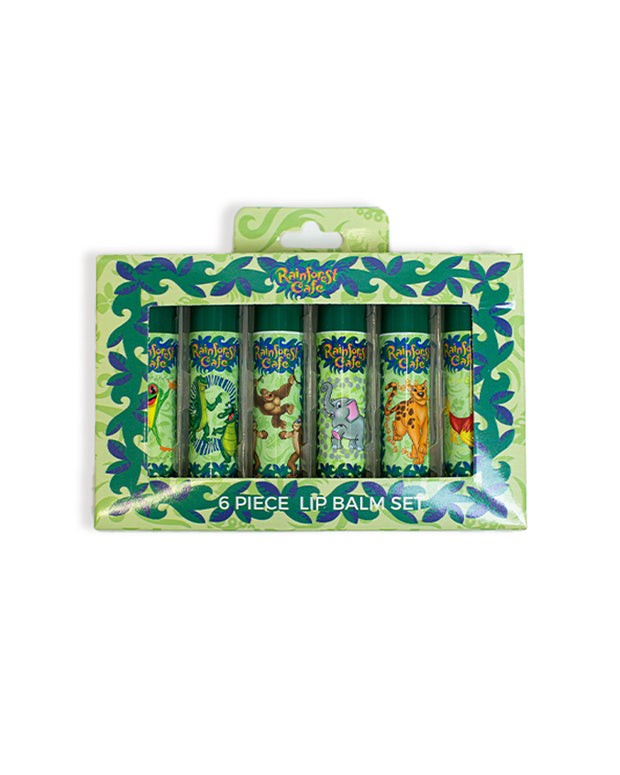 Set of 6 lip balms with each lip balm tube having a character design on it.