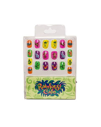 Set of press on nails with each pair having a character decal.