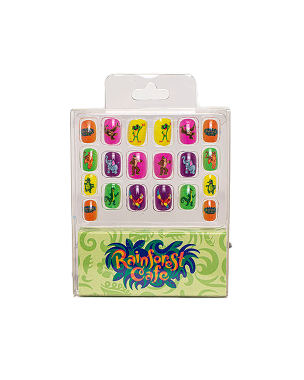 Set of press on nails with each pair having a character decal.